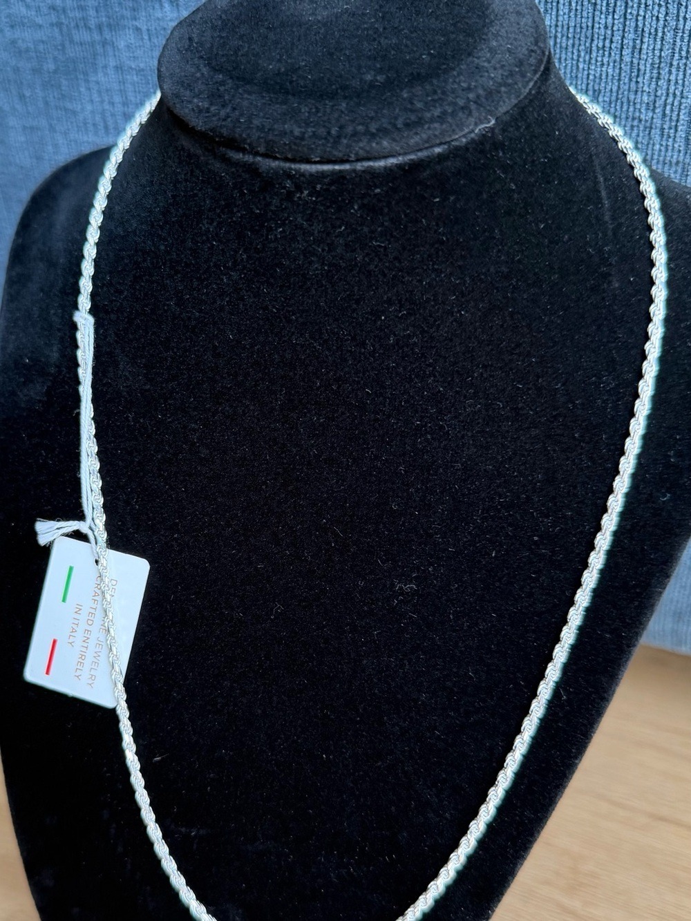 Diamond Cut Italian Rope Chain Necklace - Sterling Silver and Rhodium plated 20”
